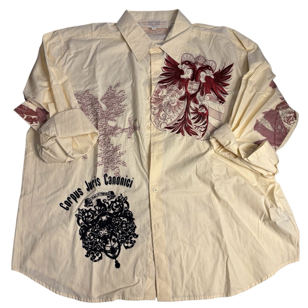 Creative Minds Shirt Mens XXL Ivory Embroidered Flocked Jenius Intelligence‎